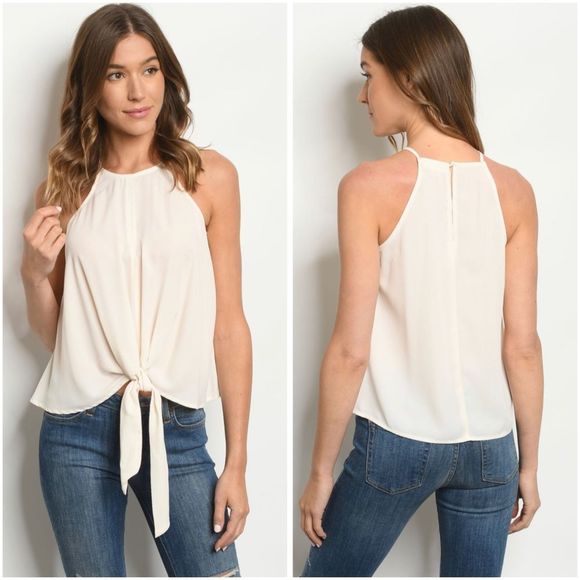 🆕Cream Bottom tie blouse - Picture 1 of 4